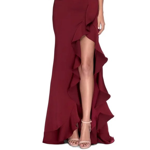 Burgundy Ruffle Strap Gown
